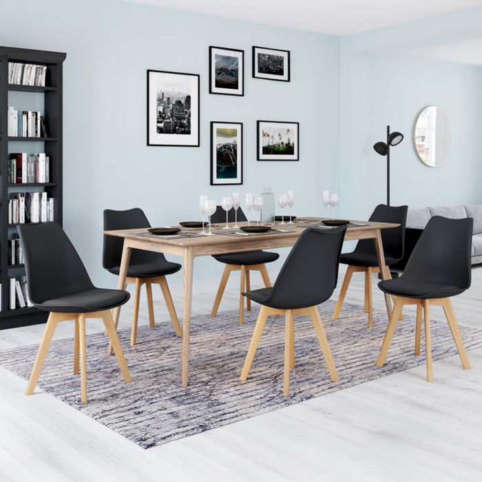 Chaises Nordia noire pieds bois - lot de 6