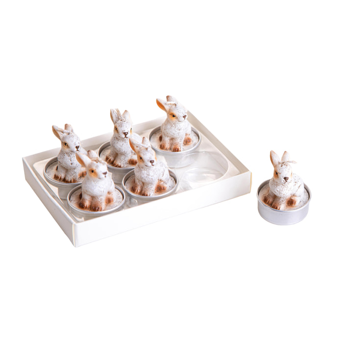 Conigli 6 Pz Tea Light - Pezzi 3 - 14X5,8X9,5cm - Colore: Bianco - Bianchi Dino - Articoli Primaverili E Pasquali