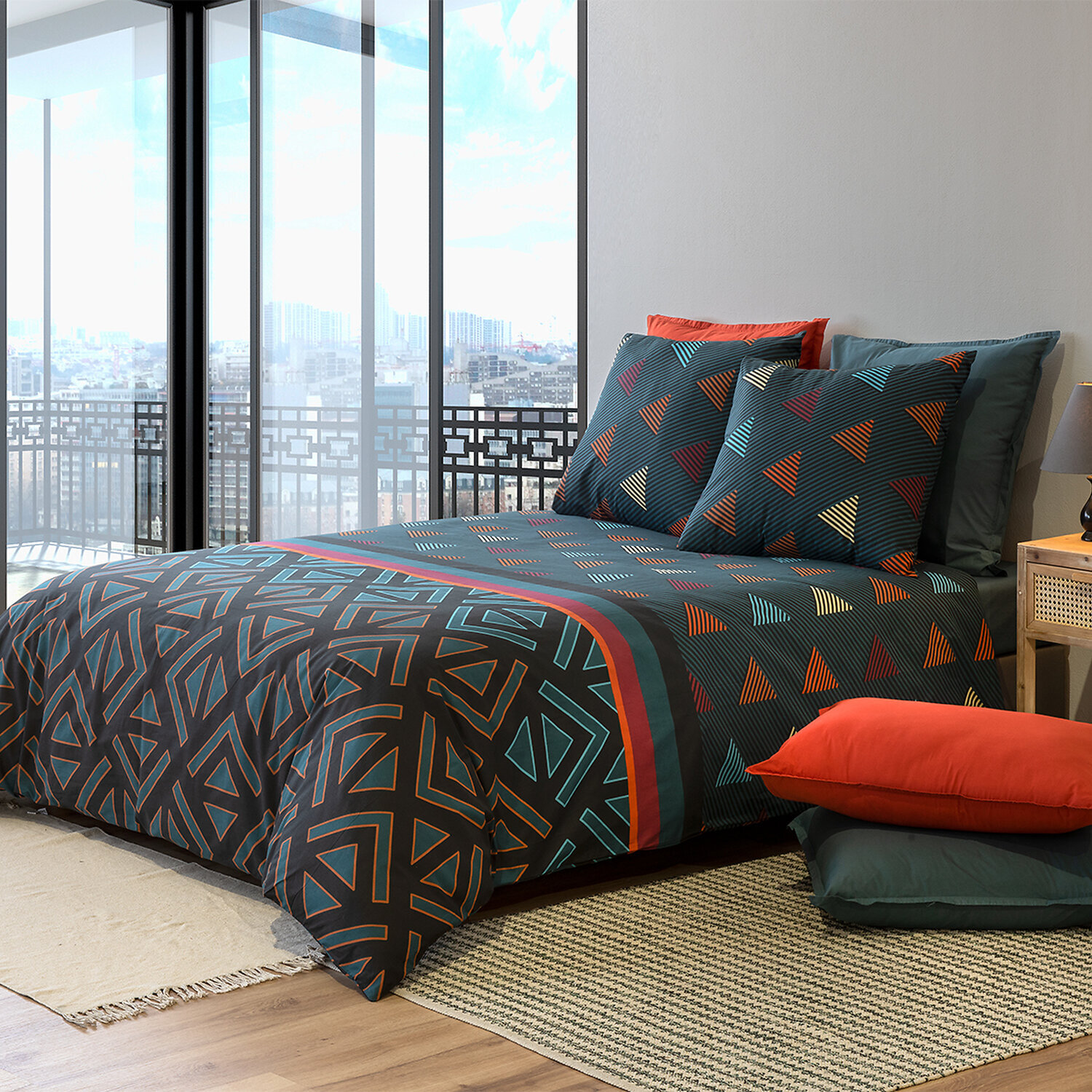 Parure housse de couette 3pcs coton 57fils ocean bleu
