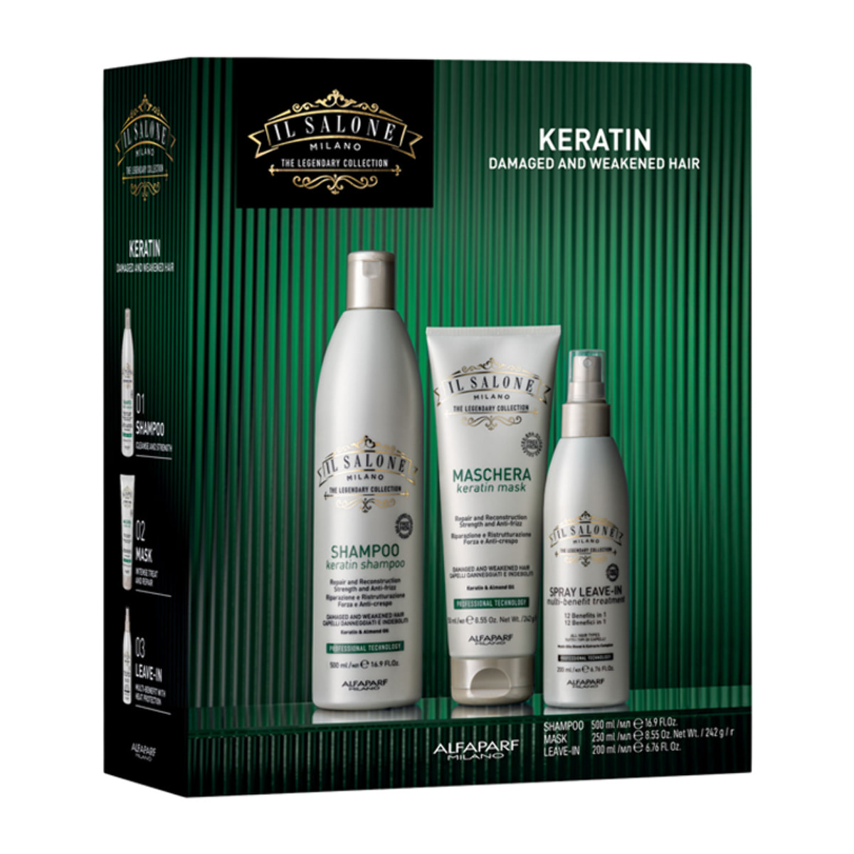 ALFAPARF MILANO Set Il Salone Keratin Shampoo 500ml + Mask 250ml + Spray Leave In 200ml