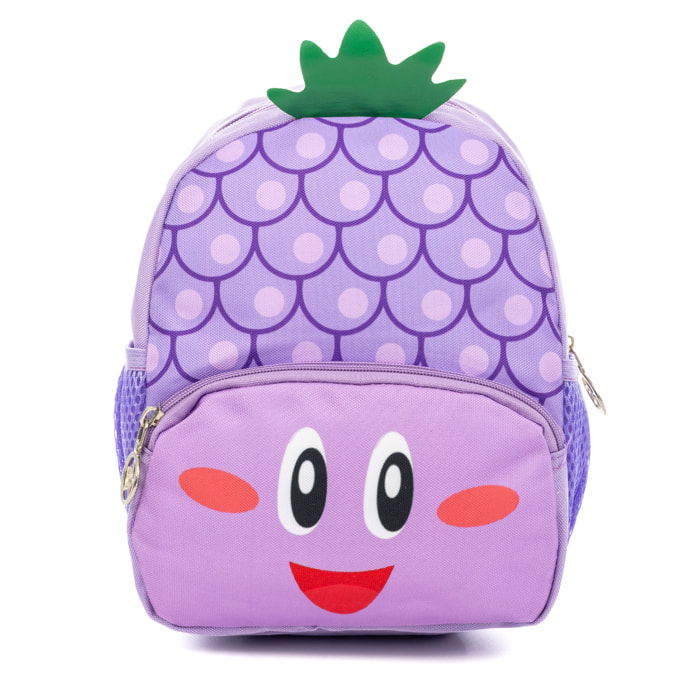 Mochila infantil con diseño de Uvas. Con hombreras acolchadas, transpirables y ajustables.