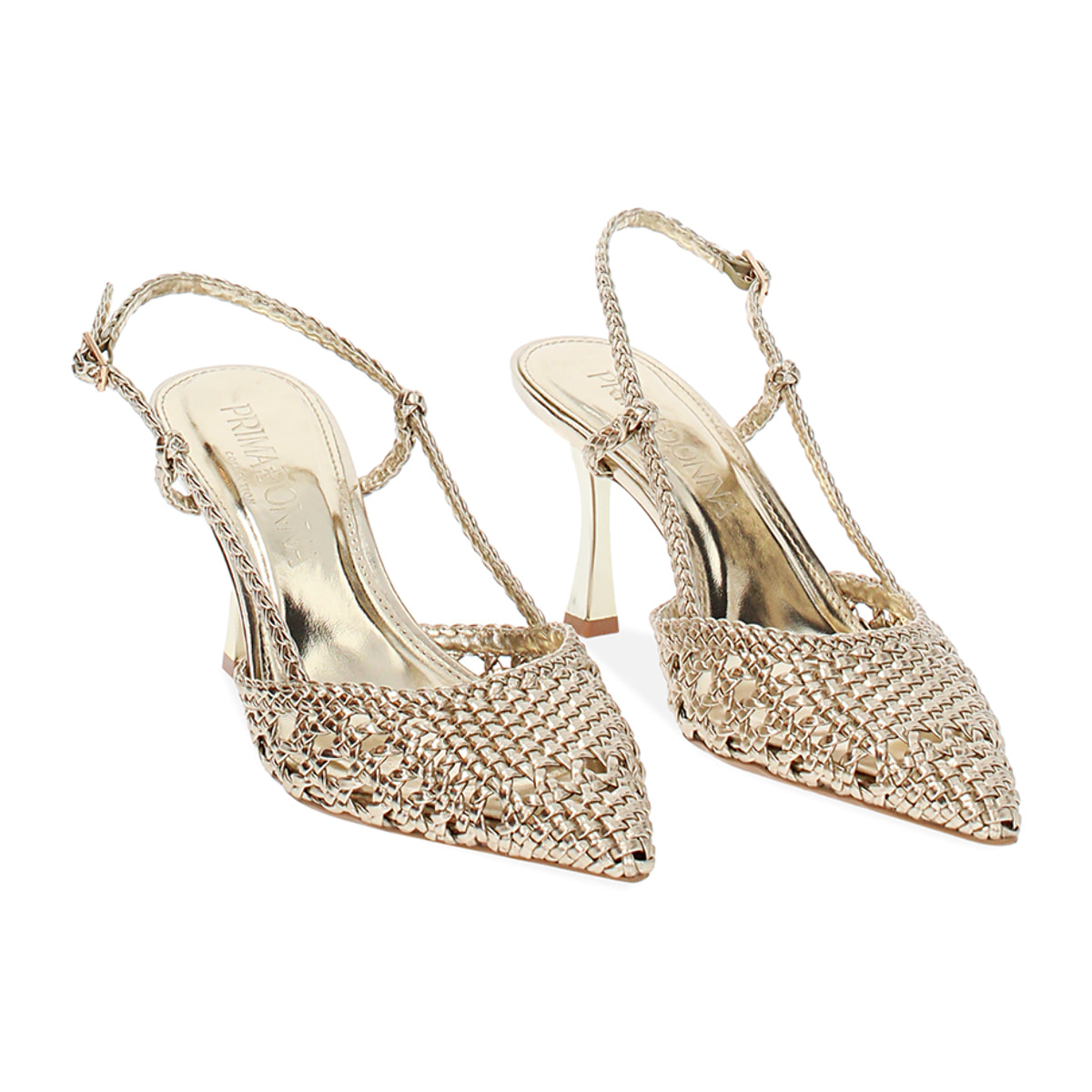 Décolleté slingback donna oro intrecciate, tacco 7,5 cm