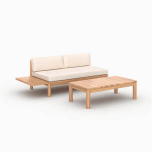 Salon de jardin 2 personnes en teck massif et tissu blanc - Nadila