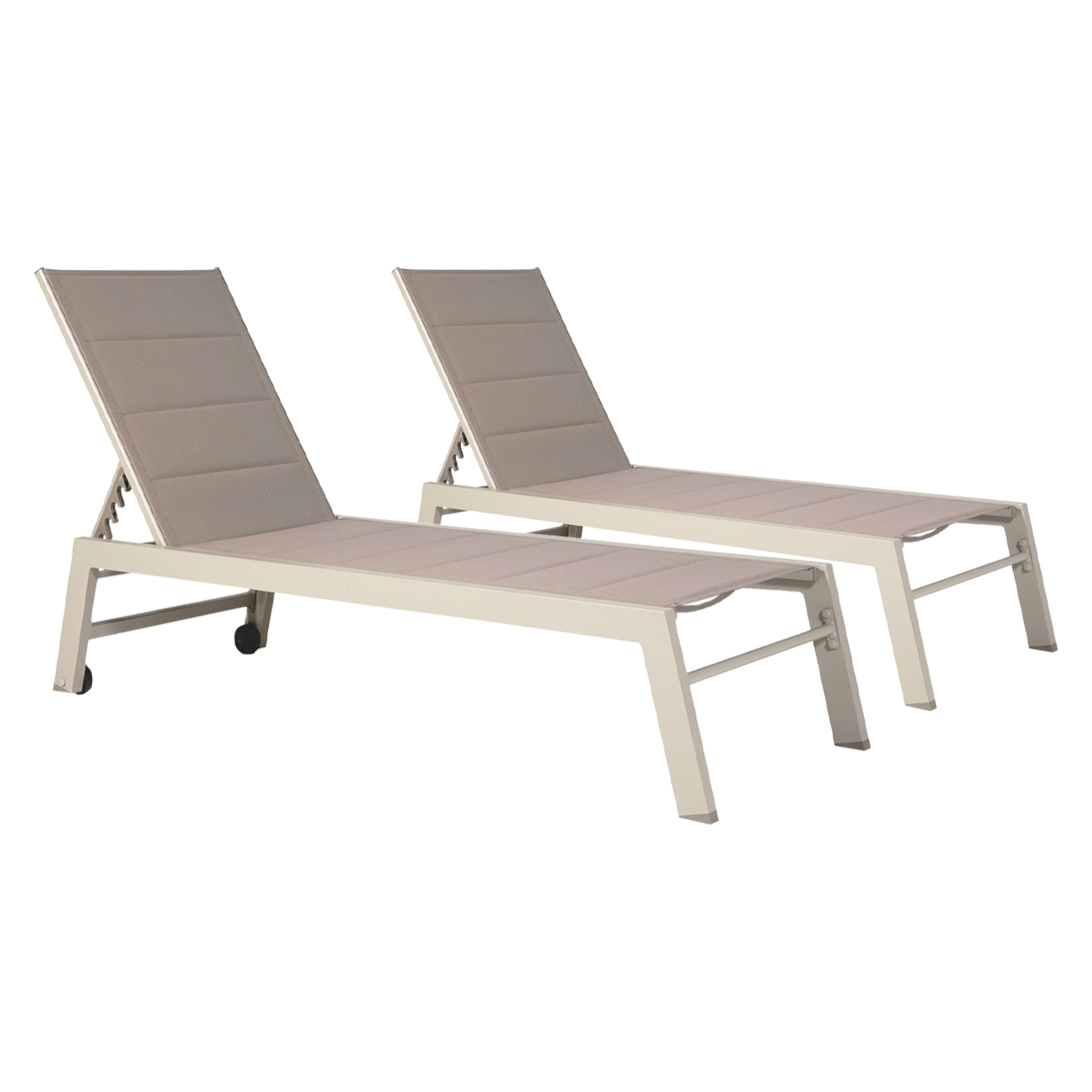 Lot de 2 bains de soleil BARBADOS en textilène taupe - aluminium taupe