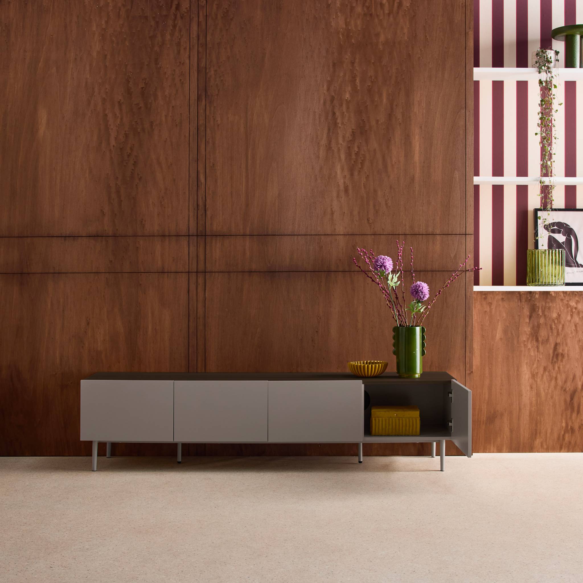 Meuble TV métal et décor bois 4 portes 180cm ASHTON