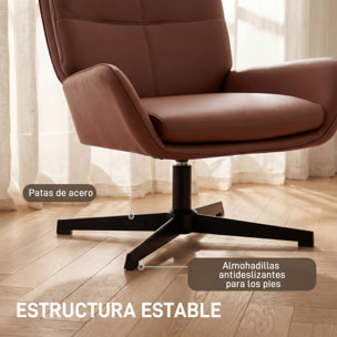 Sillón Giratorio, Butaca de Salón Tapizado en PU, Sillón Lectura con Asiento Acolchado, Reposabrazos, Patas Metálicas, para Sala de Estar, Dormitorio, Marrón