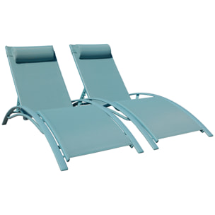Lot de 2 transats GALAPAGOS en textilène bleu clair - aluminium bleu clair