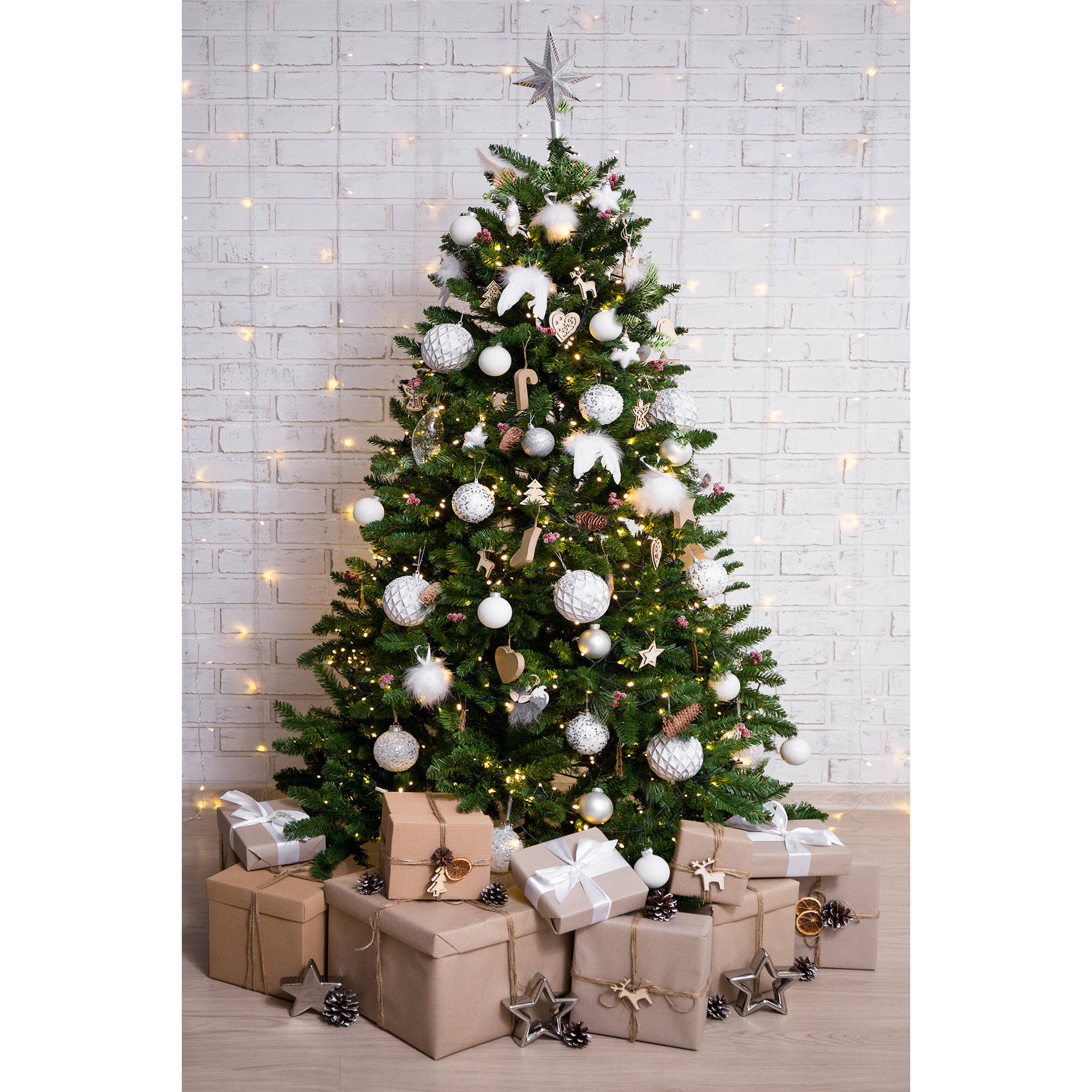 Albero di Natale 210 cm Camden, Pino artificiale, Albero effetto reale, Alberello natalizio extra folto, 139x139 h210 cm, Verde