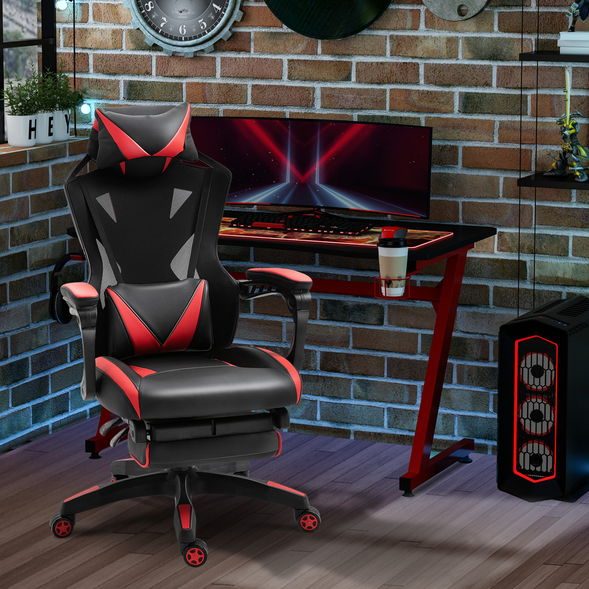 Silla Gaming para Oficina Respaldo Regulable Negro y Rojo