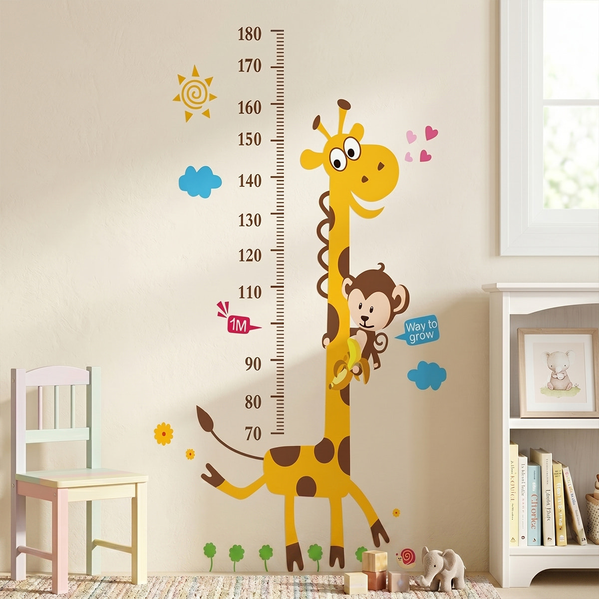 Stickers Muraux décoration adhésifs toise singe et girafe