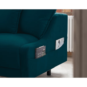 Royal - canapé d'angle gauche - 4 places - convertible avec coffre - en velours - Bleu canard