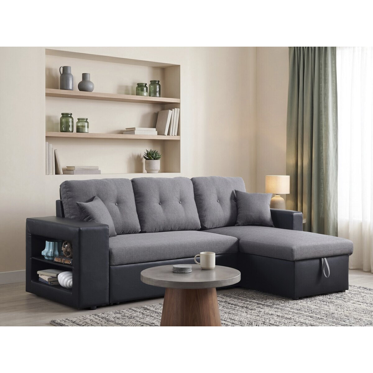 Canapé d'angle convertible/réversible "Axel" - 3 places - Noir/Gris