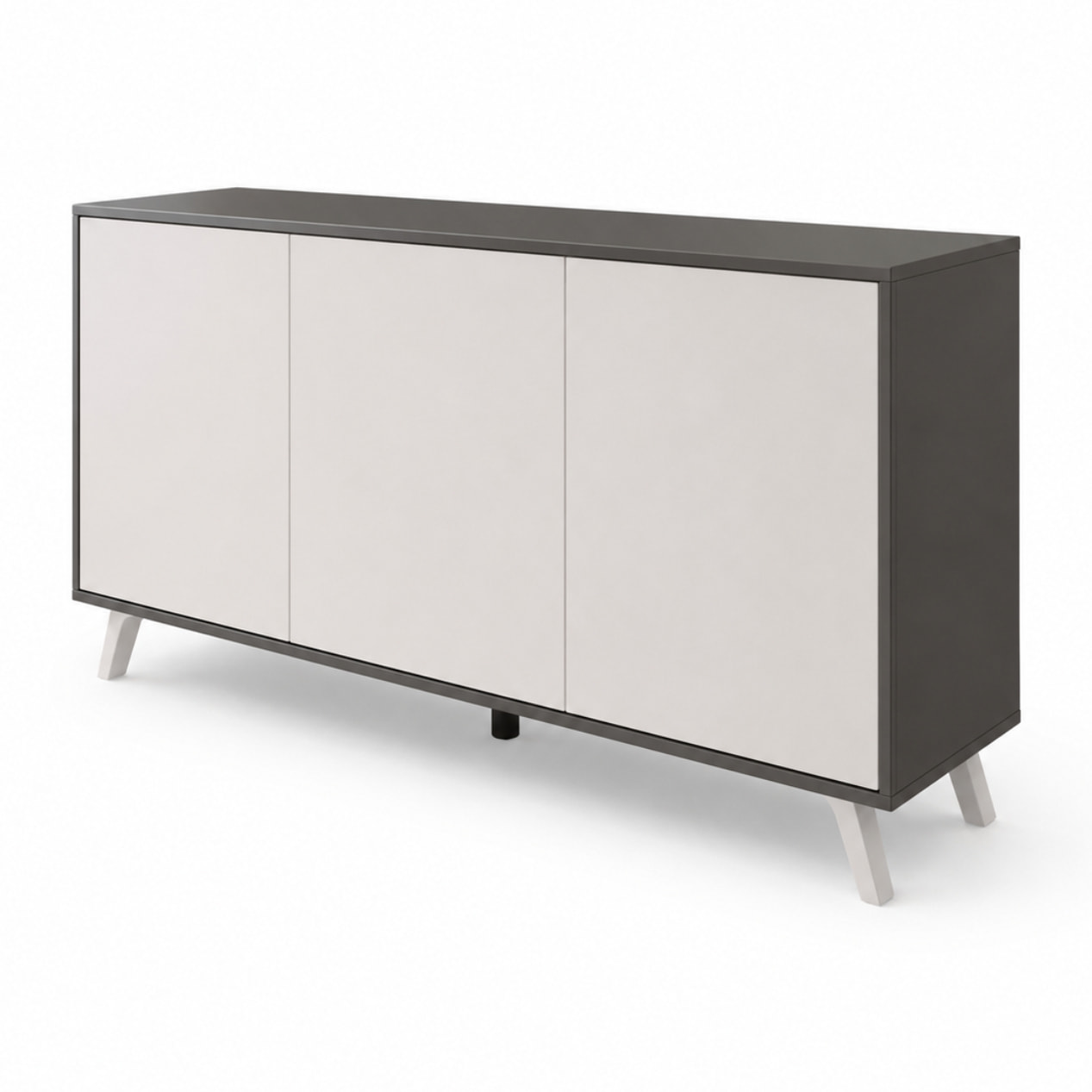 Credenza Moderna Madia 3 Ante Senza Maniglie Design Minimal Con Piedini RialzatiPer Soggiorno Ingresso 154 x 72 x 40 Cm Bianco e Grigio Cemento