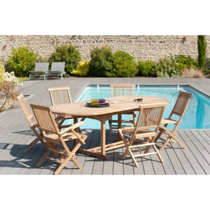 FUN - Table de jardin 8/10 personnes - ovale extensible 180/240*100 cm en bois Teck brut