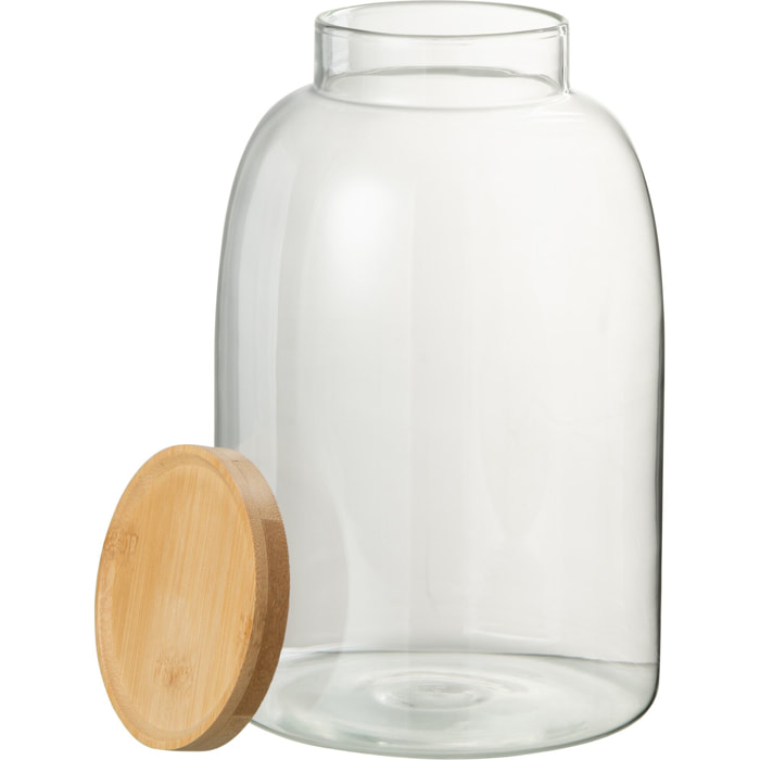J-Line pot de conservaton Tom - verre/bambou - transparent/naturel - large