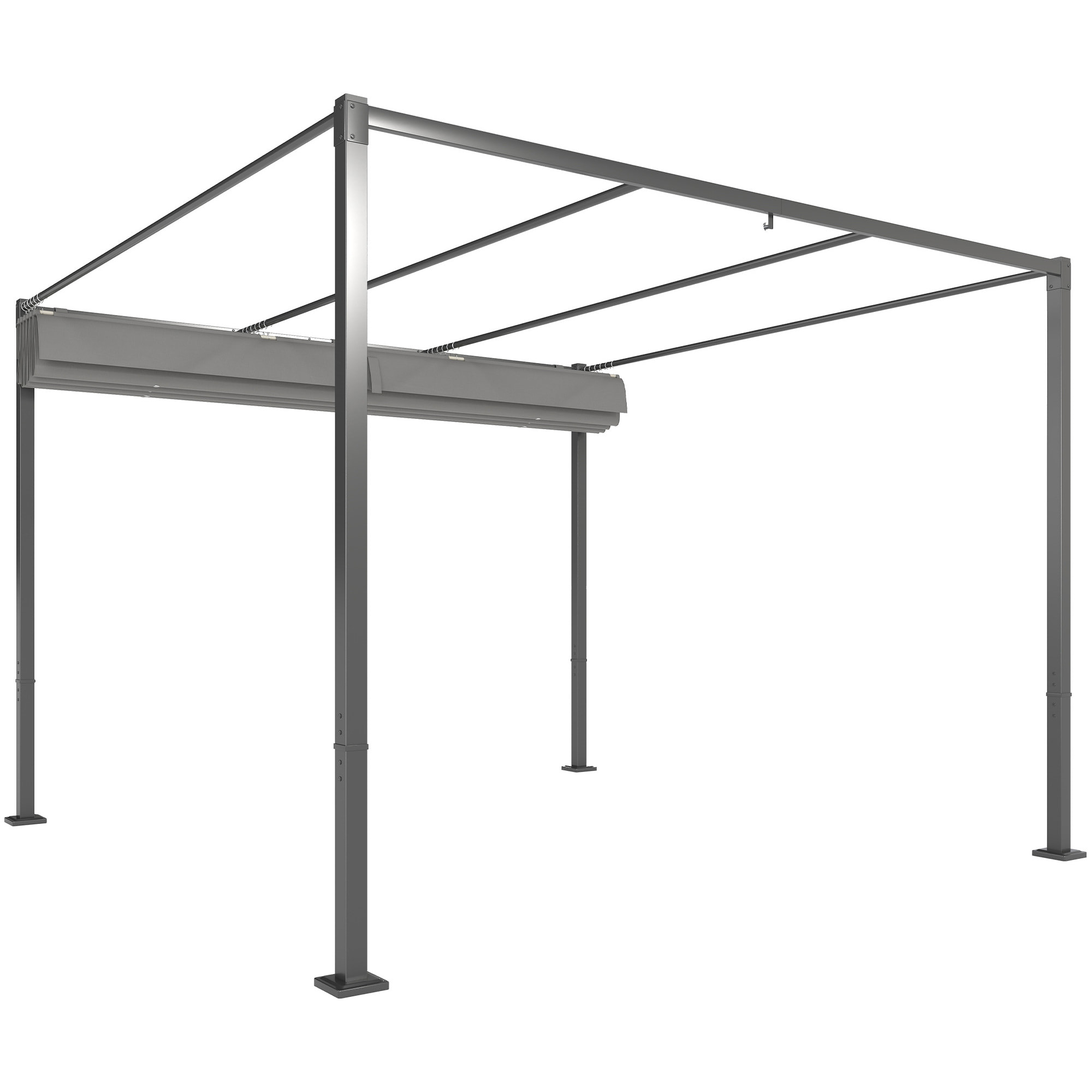 Pergola rétractable 3 x 3 m acier époxy beige polyester haute densité 180 g/m² UPF30+ gris