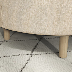 Pouf repose-pied tabouret avec coffre de rangement - plateau réversible - pieds bois tissu aspect lin beige