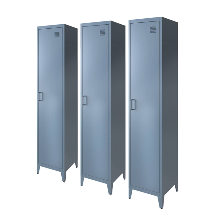 Armoire chambre en acier bleu pétrole. 4 espaces de rangement. casier. L 180 x l 38 x H 38cm