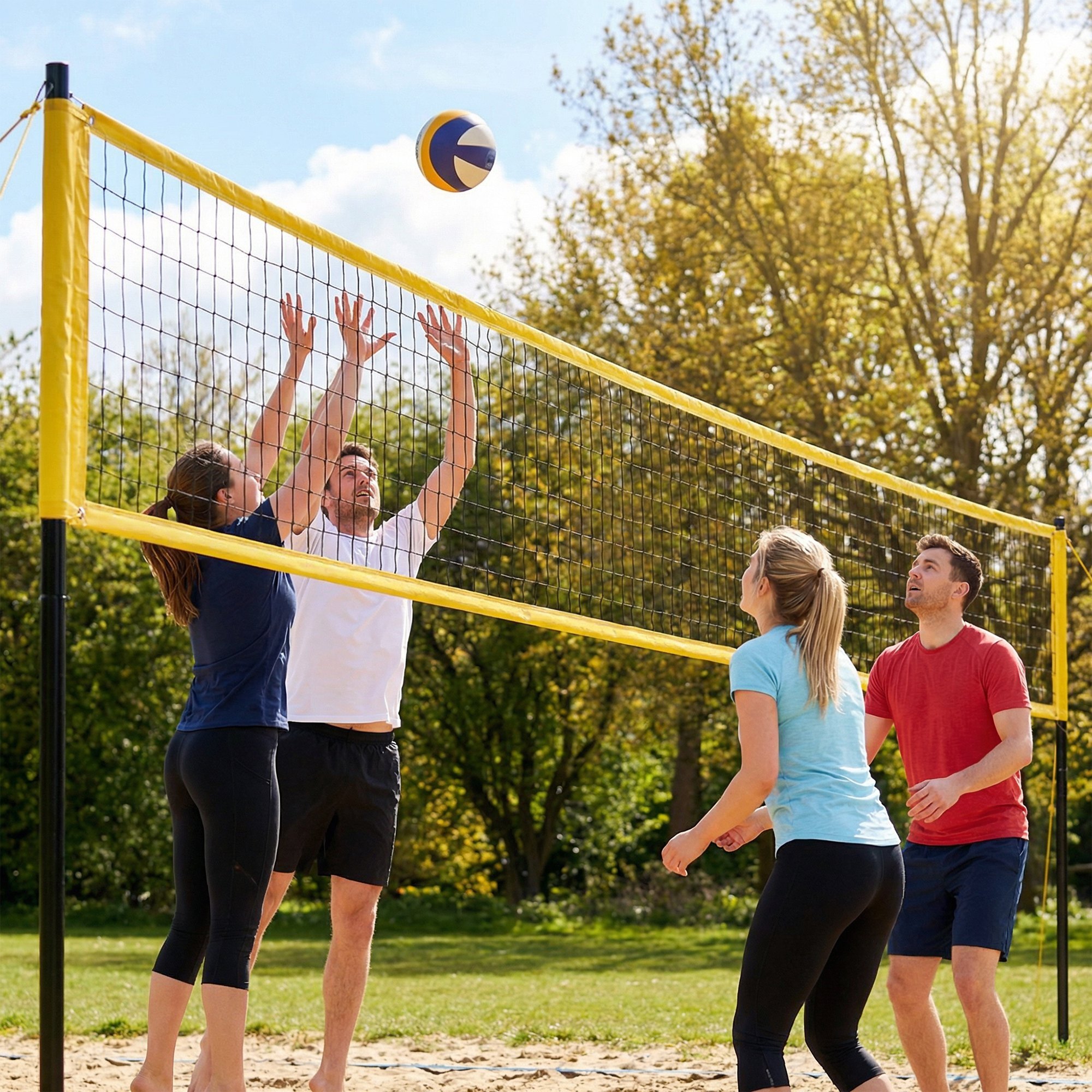 Ensemble volley-ball badminton hauteur filet réglable ballon 4 raquettes 4 volants lignes sac