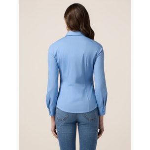 Oltre - Camisa de popelina con botón joya - Light - blue