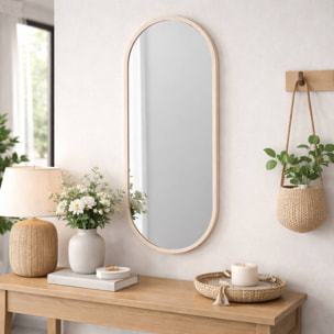 WELL HOME Espejo ovalado 30x60cm marco de madera clara, con gancho trasero para pared ideal para dormitorio o pasillo