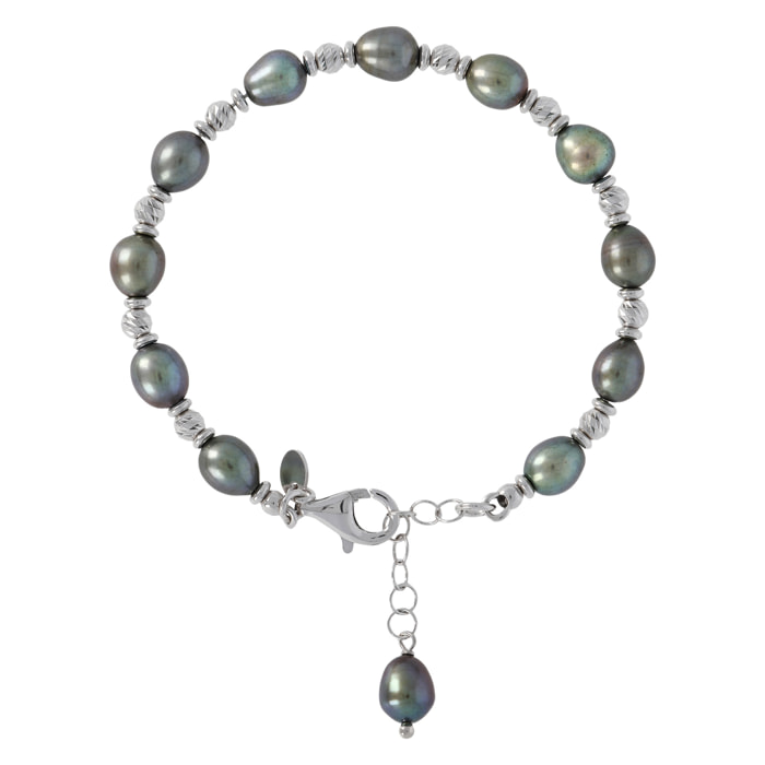 Bracciale con Sfere e Perle d'Acqua Dolce Grigie Ø 6/7x8 mm