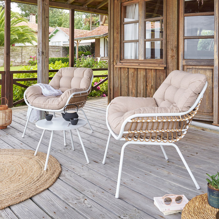 Salon de jardin duo "Paopao" blanc en acier traité en epoxy