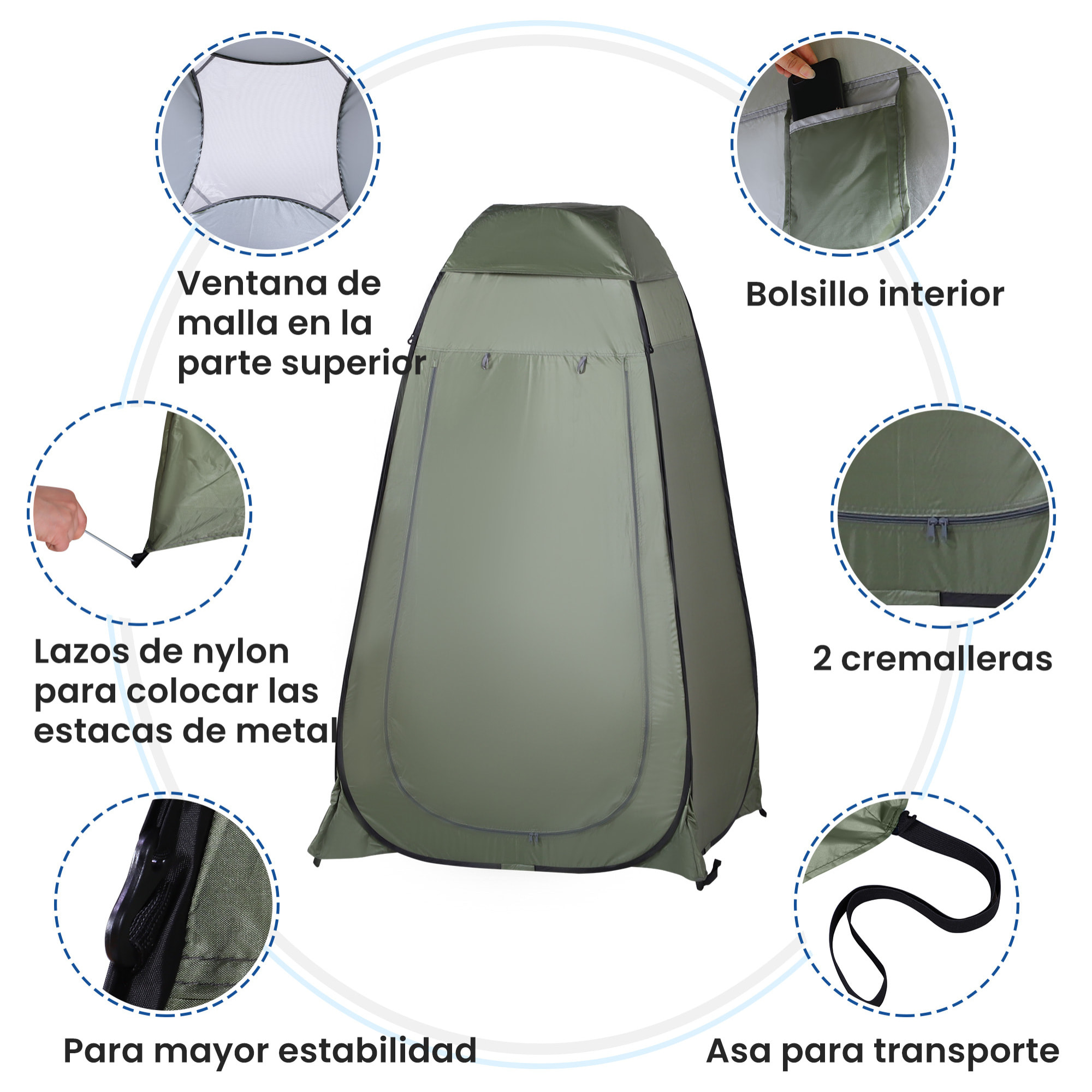 Tienda de Ducha Pop-Up Tienda de Privacidad Portátil Tienda Instantánea con Bolsa de Transporte para Baño Vestuario Cambiador 120x120x190 cm Verde