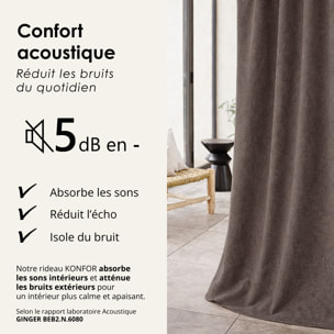 Rideau thermique phonique et semi occultant à galons fronceurs KONFOR - Taupe