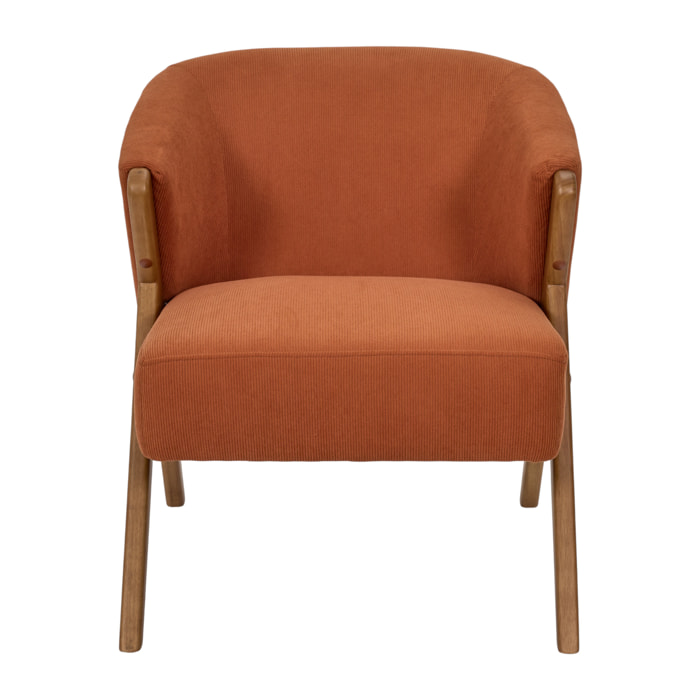 Fauteuil - HOME DECO FACTORY - Jules - Côtelé - Confortable - Terracotta