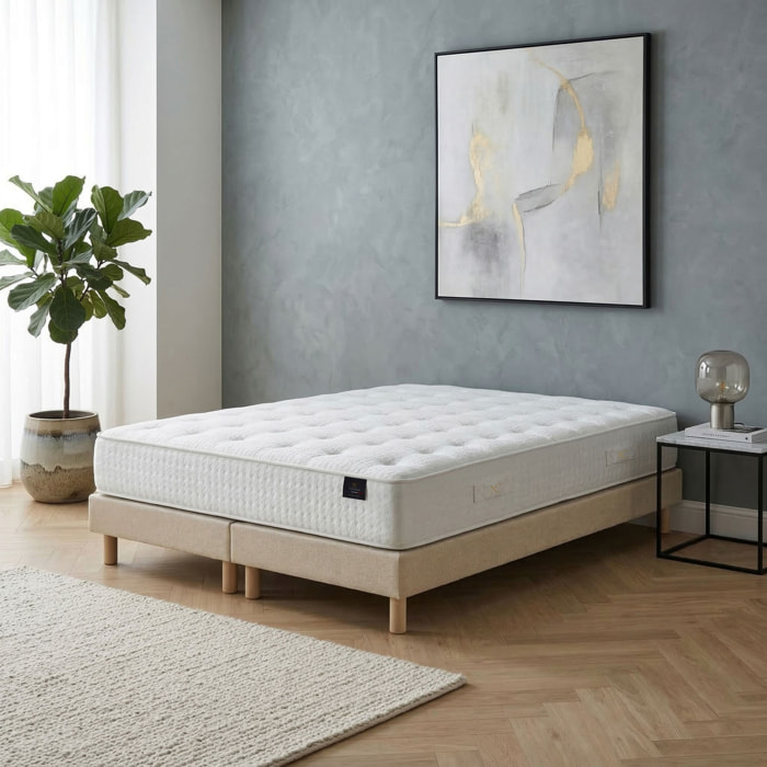 Ensemble matelas ressorts ensachés ARTÉMIS 2, accueil mémoire de forme, H26 cm, sommier beige
