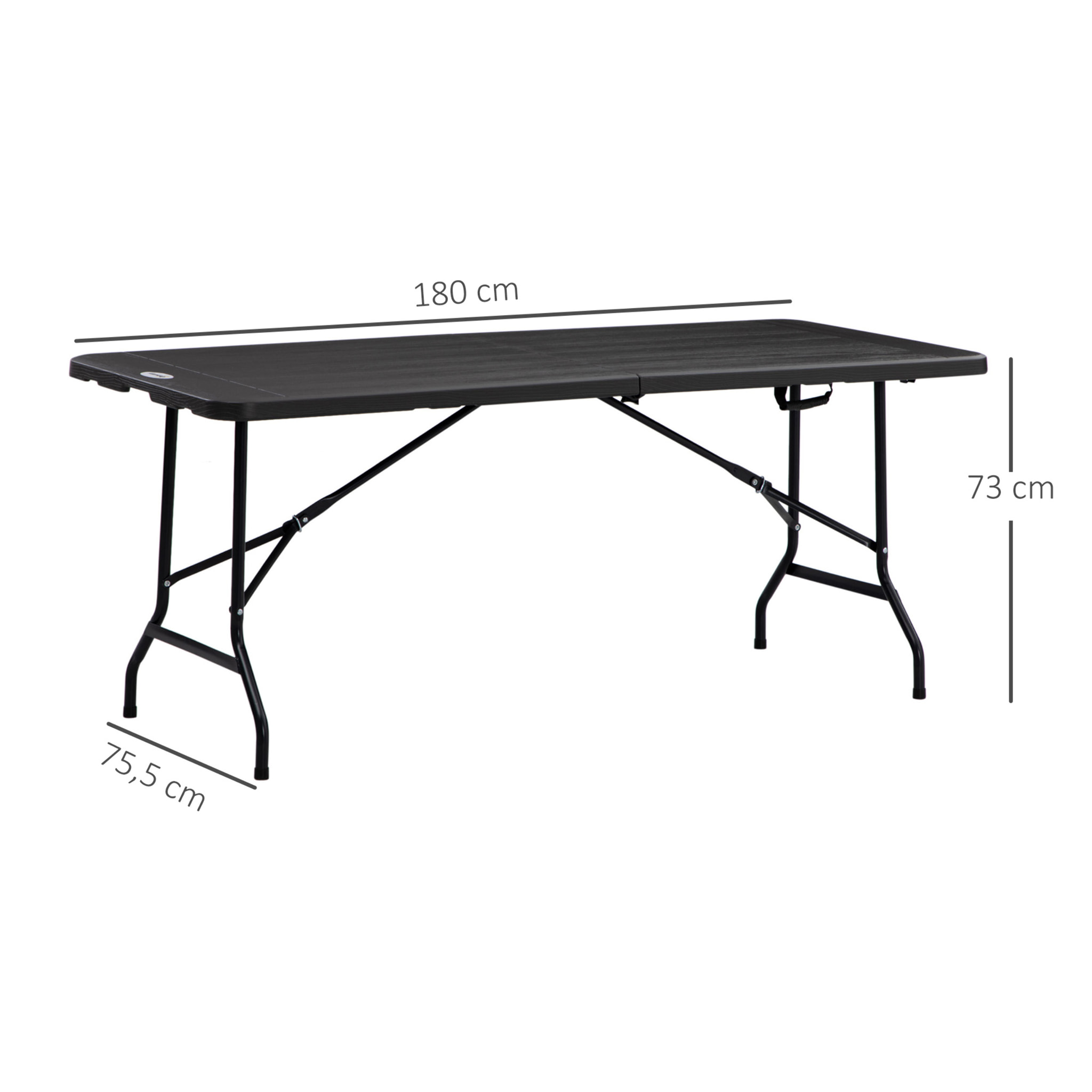 Mesa Plegable de Jardín Rectangular Portátil 180x75,5x73 cm Mesa Jardín Exterior de Acero y HDPE con Asa de Transporte para 6 Personas Carga 100 kg Gris Oscuro