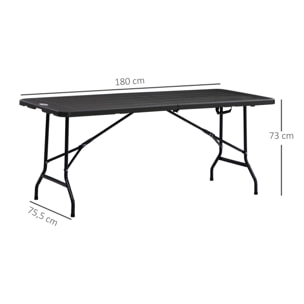Mesa Plegable de Jardín Rectangular Portátil 180x75,5x73 cm Mesa Jardín Exterior de Acero y HDPE con Asa de Transporte para 6 Personas Carga 100 kg Gris Oscuro
