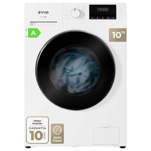 EVVO Lavadora 10kg carga frontal Terra N10, 1400 rpm, Clase energética A, 16 programas, Lavado Rápido 15', Inicio diferido, Blanco
