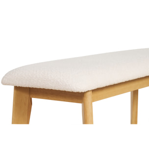 Banc scandinave en tissu effet laine bouclée blanc et bois clair L92 cm ELION
