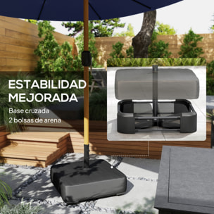 Sombrilla Doble 4,7x2,8 m, Sombrilla Terraza Exterior con Base Incluida, Manivela Manual, Sacos de Arena y Funda, Anti-UV, Resistente al Agua, Parasol para Jardín, Terraza, Patio, Azul Oscuro