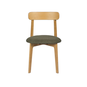 Chaise vintage bois d'hévéa teinte naturelle et tissu texturé (lot de 2) VICTOIRE