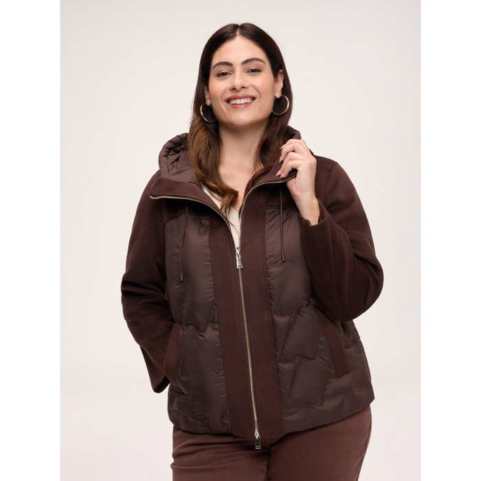 Fiorella Rubino - Piumino bimaterico con cappuccio - Marrone