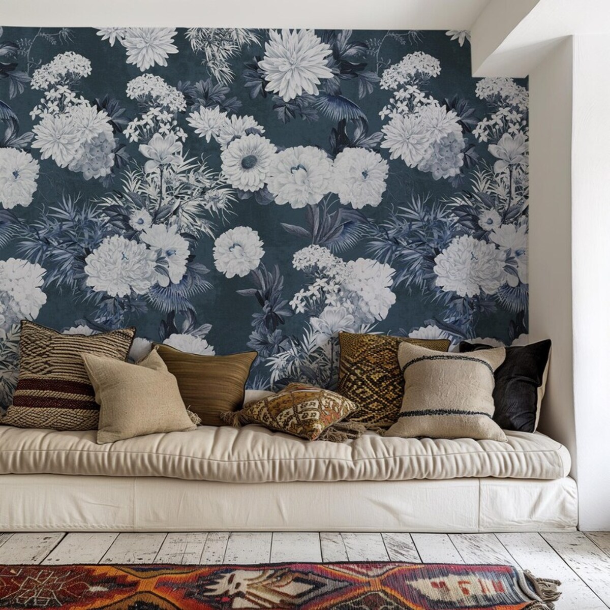 Carta da Parati Floreale Blu Navy