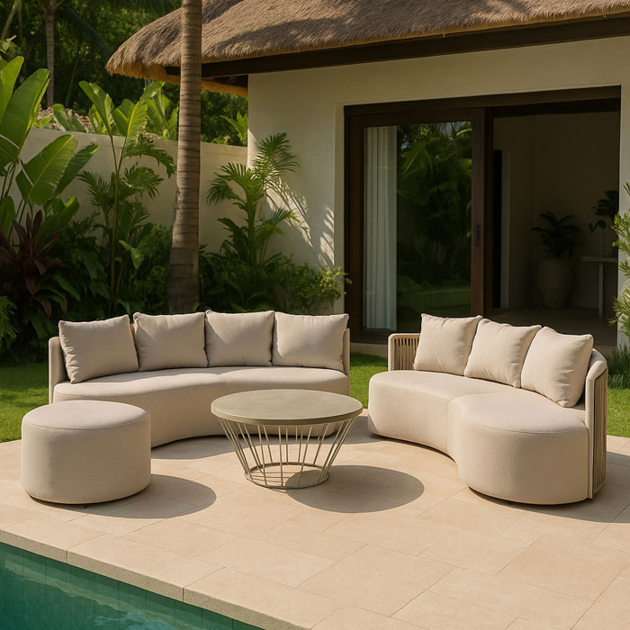 Salon de jardin beige 8 places tissu et structure aluminium BELLAGIO