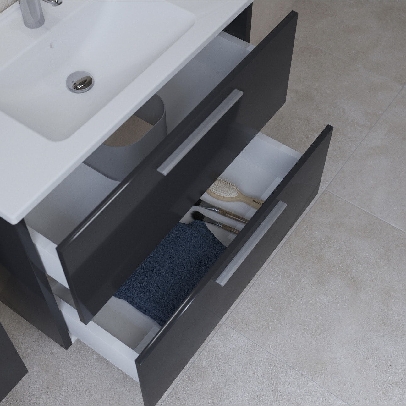 Mia ensemble avec meuble préassemblé 79x61x39,5 cm + miroir + lavabo + éclairage LED, anthracite brillant (MIASET80A)