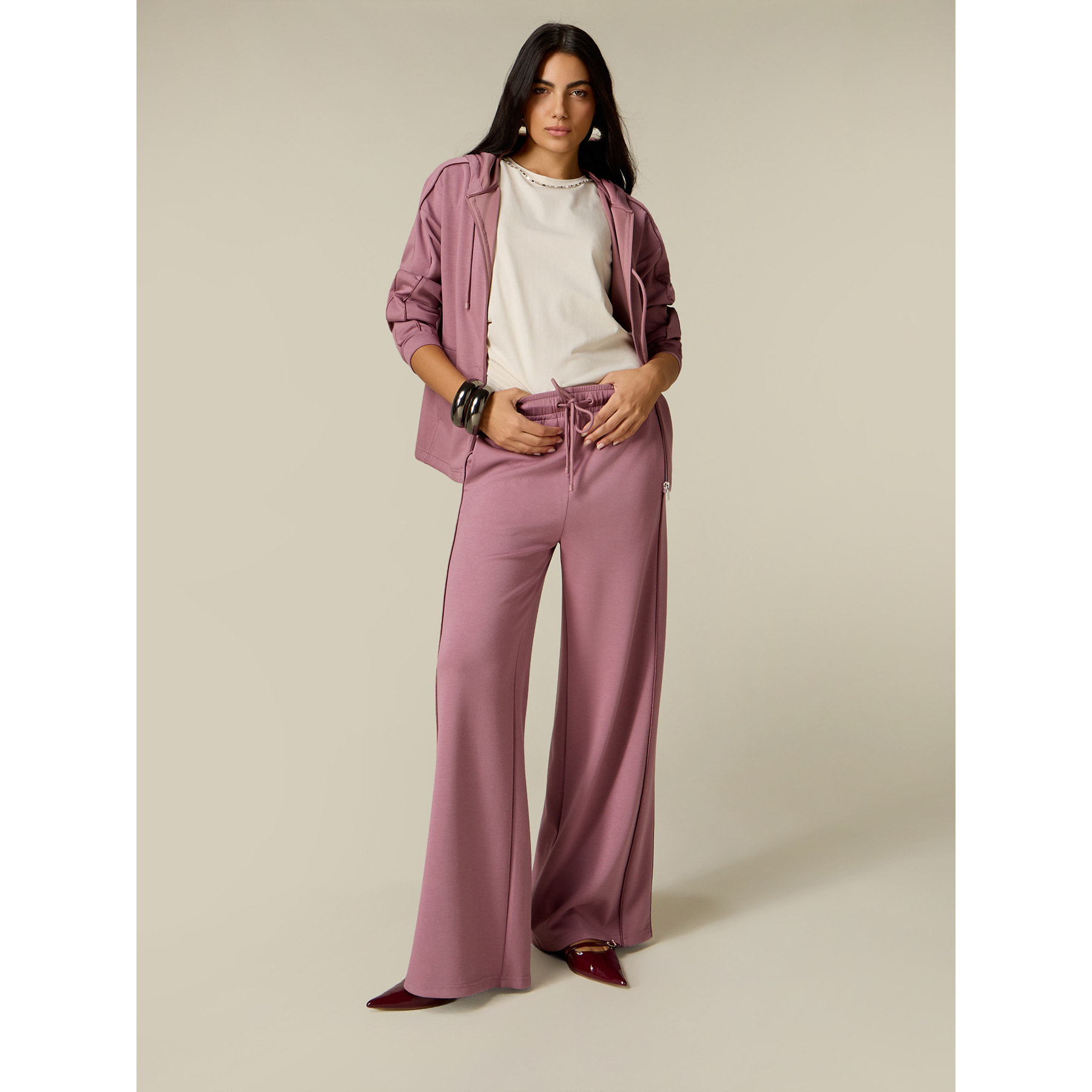 Oltre - Joggers palazzo con ribete - Rosa