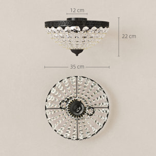 Lámpara de Techo de Cristal Clásica con 2 Casquillos E14, 40W, Plafón de Techo Vintage con 168 Cuentas de Cristal para Dormitorio, Salón, Cocina y Comedor, Negro