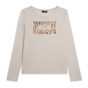 T-shirt donna manica lunga con logo strass