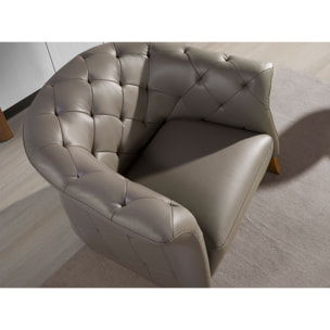 Sillón Angel Cerdá con reposabrazos con asiento y respaldo tapizados en piel de origen vacuno en gris patas de madera en miel 112x99x81cm