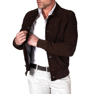 Giacca bomber in pelle camoscio testa di moro collo camicia