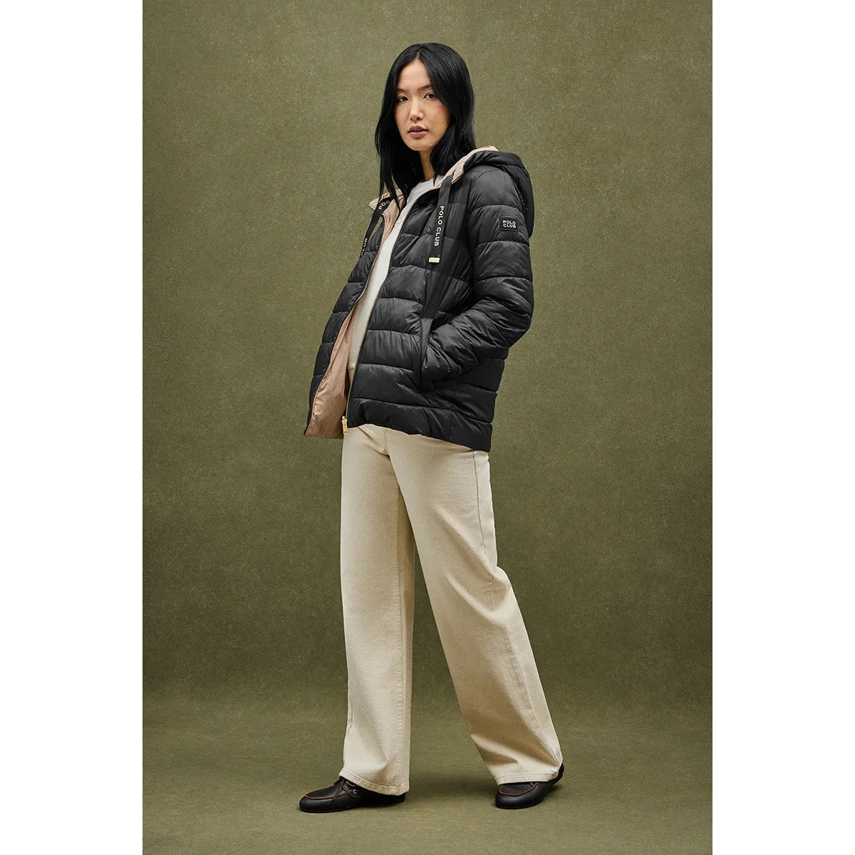 Giacca double-face Agueda nera e marrone chiaro con logo Polo Club