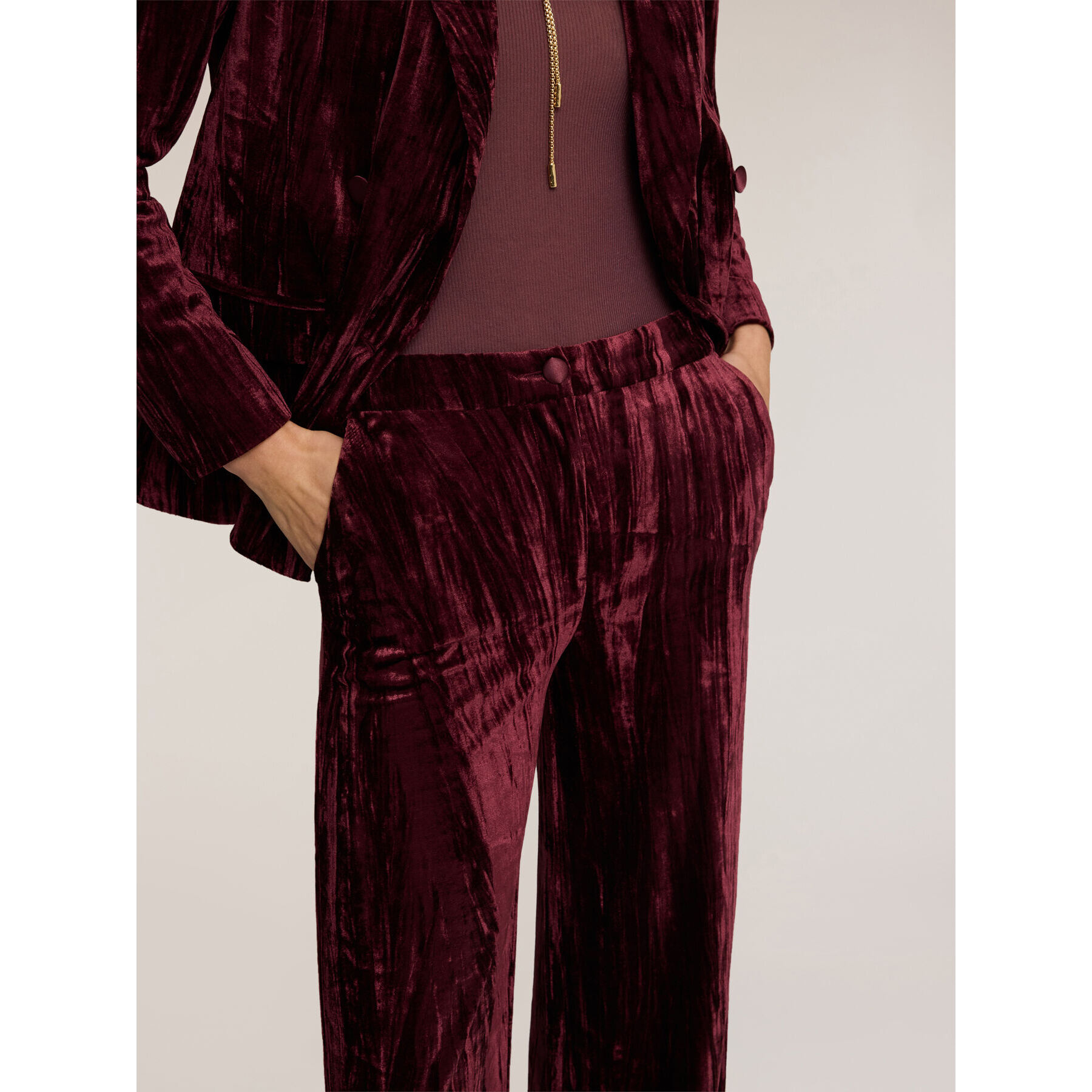 Motivi - Pantaloni palazzo in velluto effetto plissé - Bordeaux