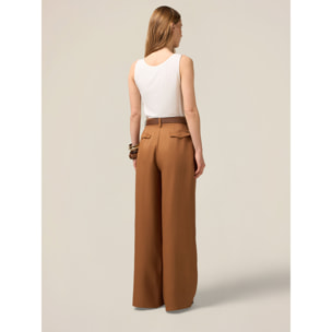 Oltre - Pantalones palazzo mezcla de lino - Marrón