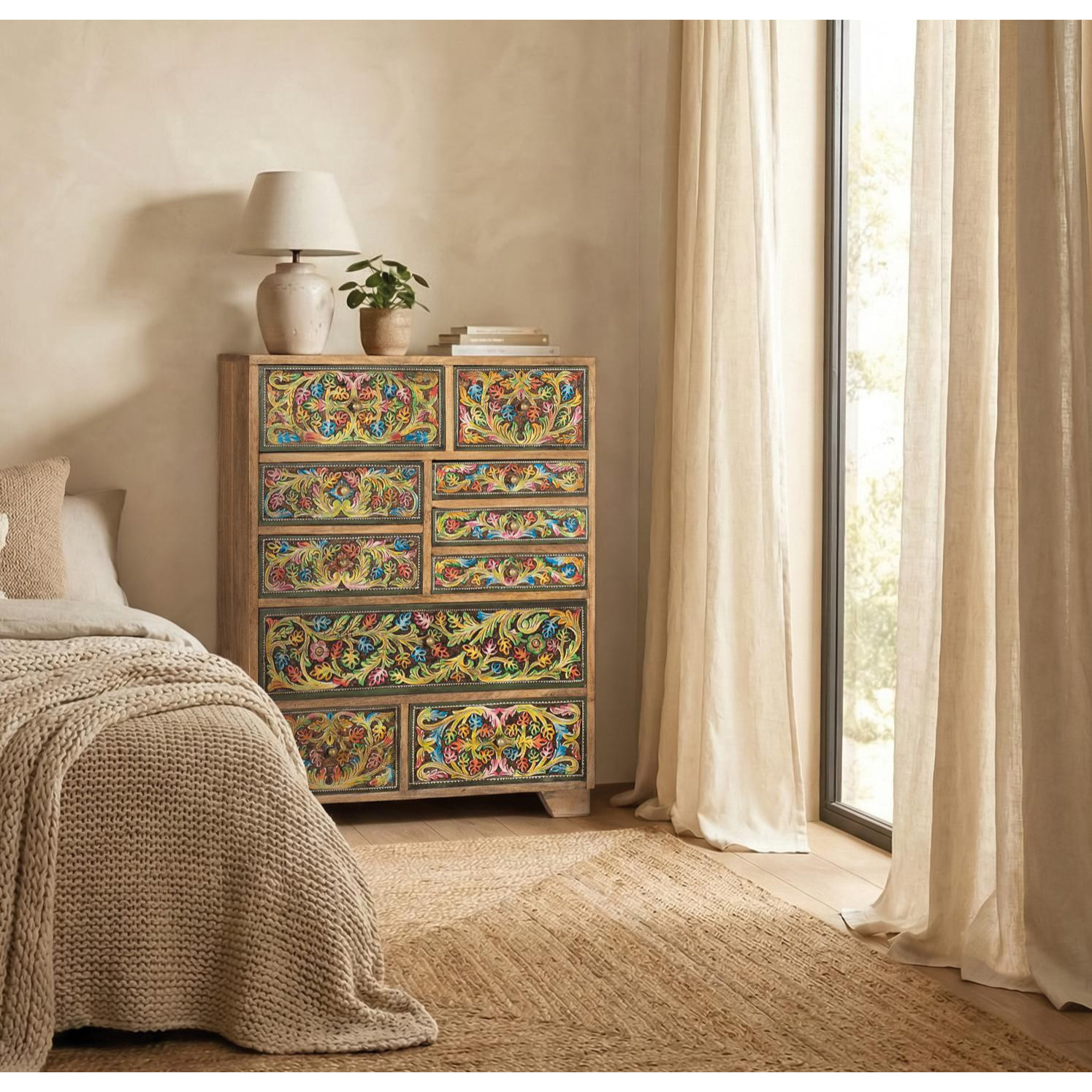 Cómoda de Madera de Mango 70 Cm Estilo Étnico